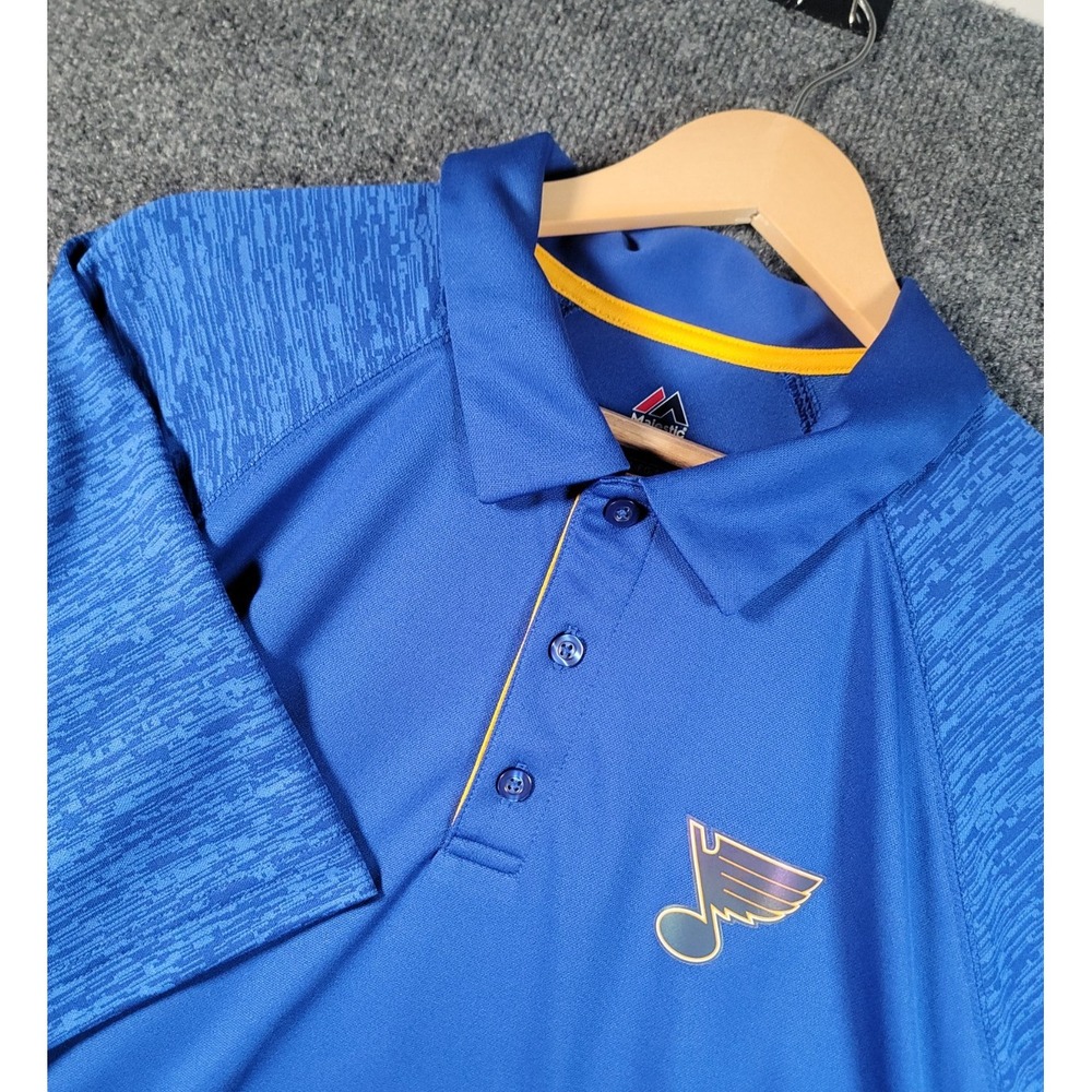 St Louis Blues Polo Shirt Mens XL Majestic Cool Base Performance NHL Hockey Logo